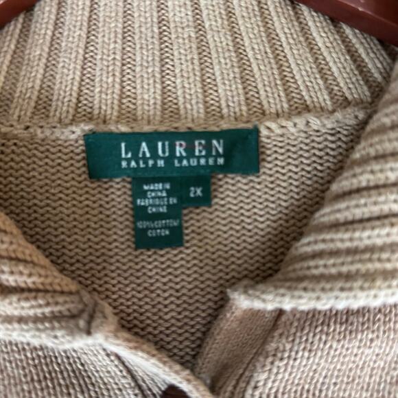 Lauren Ralph Lauren Vintage Fisherman Sweater 90s Y2K Brown Knit Button Shawl 2X - Picture 7 of 11